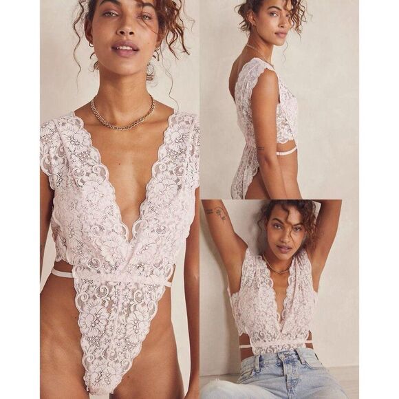 We Are HAH Cut to the Chase Bodysuit Womens L Naked Truth Pink Lace Lingerie NWT - Picture 1 of 7